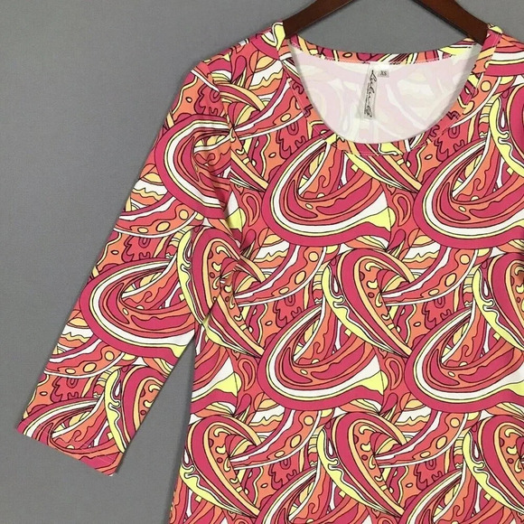 Lulu B Dress Size XS 3/4 Sleeve Stretch Nylon Green Black Geometric Print UPF 50 - Picture 3 of 16